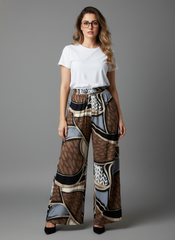 Brown & Grey Geometric Printed Palazzo Pants on Berlin