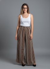 Brown & White Striped Printed Palazzo Pants