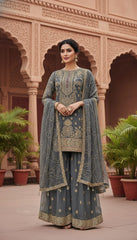 Charcoal Grey Embroidered Sharara Set in Berlin Germany