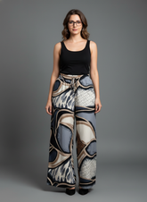 Grey & Beige Abstract Printed Palazzo Pants