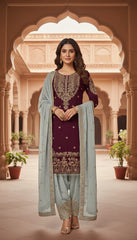 Maroon Embroidered Kurta Set in Germany