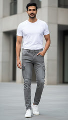 Men’s Grey Slim Fit Cargo Denim Jeans in Berlin