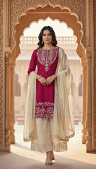 Ruby Red & Beige Embroidered Kurta Set in Berlin