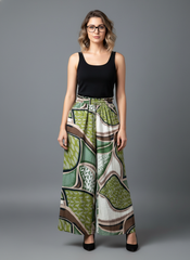 Sage Green Geometric Design Printed Palazzo Pants in Berlin