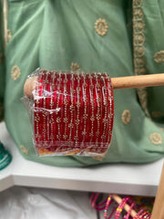 Traditional Red Stone-Studded Bridal Bangles Set