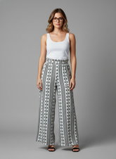 White & Black Striped Printed Palazzo Pants in Berlin