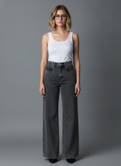 Women's Charcoal Grey High-Rise Wide Leg Denim Jeans