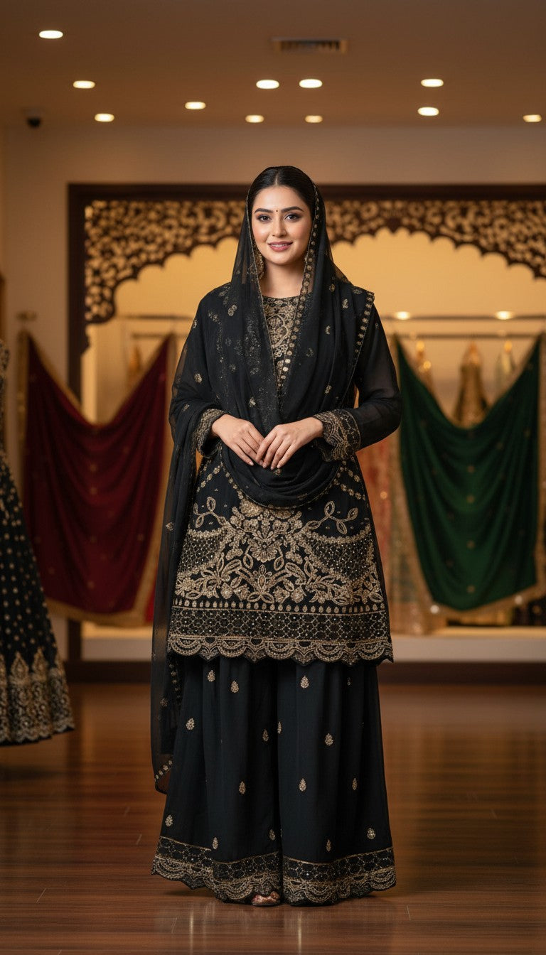 Black & Gold Embroidered Kurta Set in Berlin