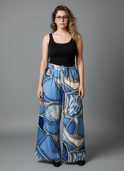 Blue Geometric Design Printed Palazzo Pants in Berlin