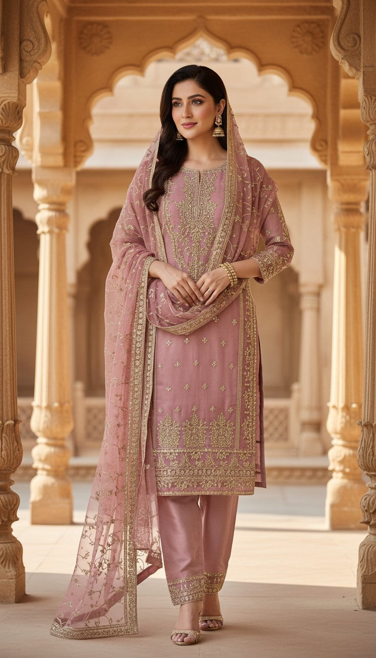 Blush Rose Embroidered Suit Set in Berlin Germany