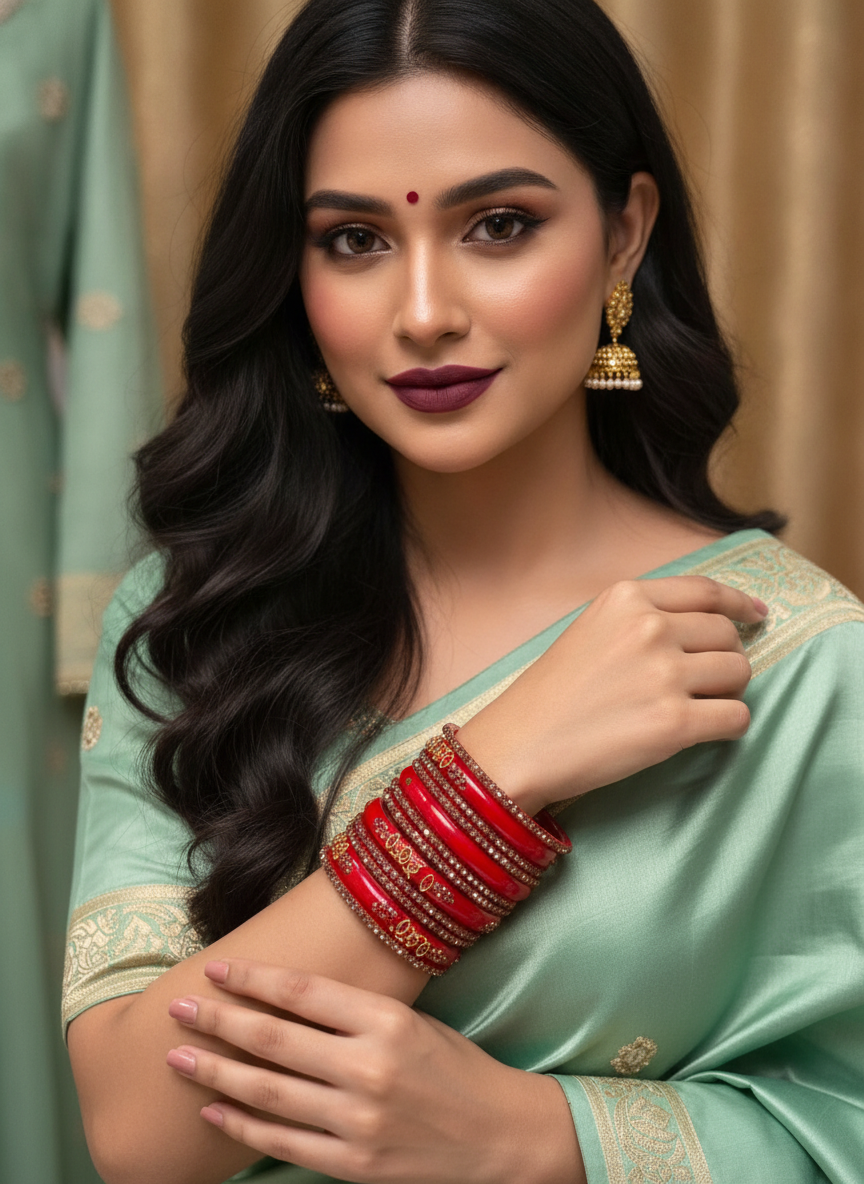 Bridal Red Stonework Bangles Set