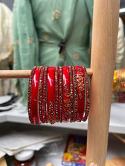 Bridal Red Stonework Bangles Set