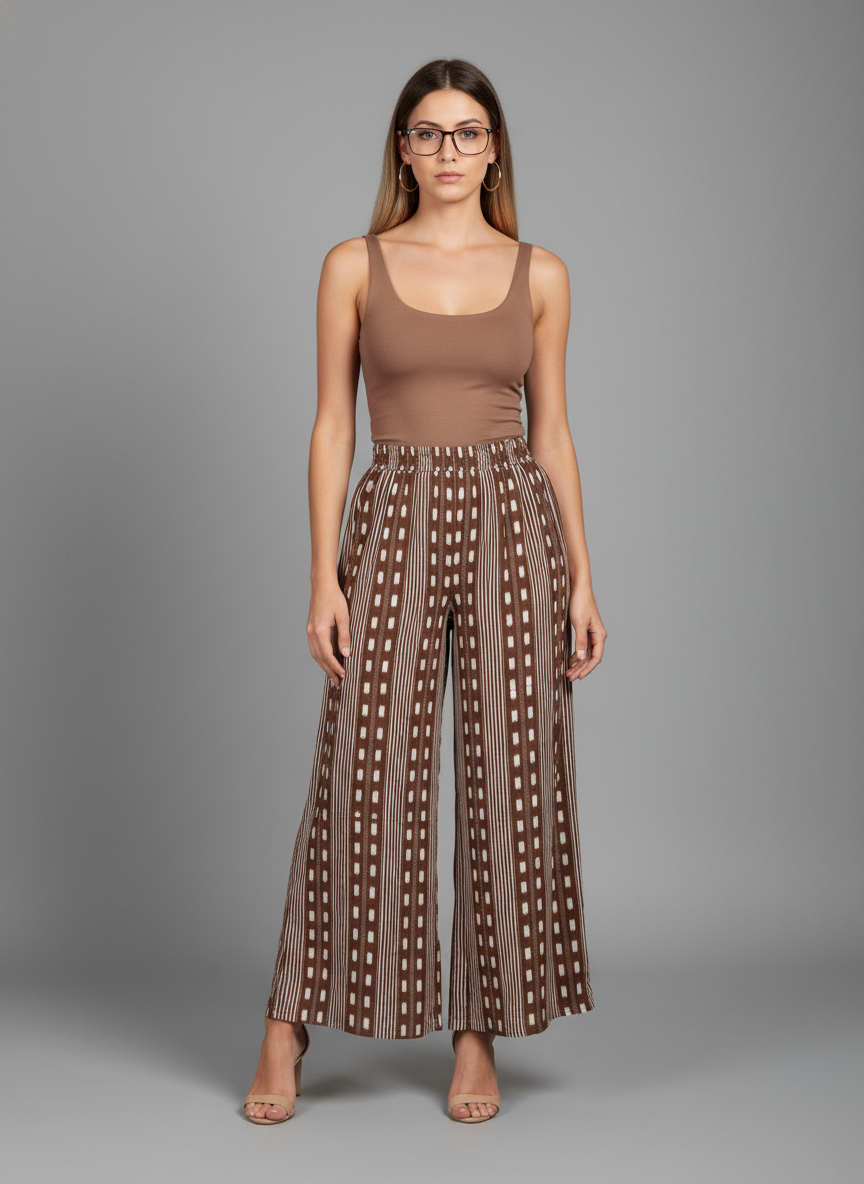 Brown & White Striped Printed Palazzo Pants