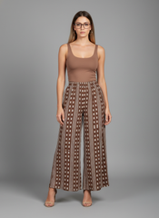 Brown & White Striped Printed Palazzo Pants