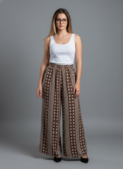 Brown & White Striped Printed Palazzo Pants
