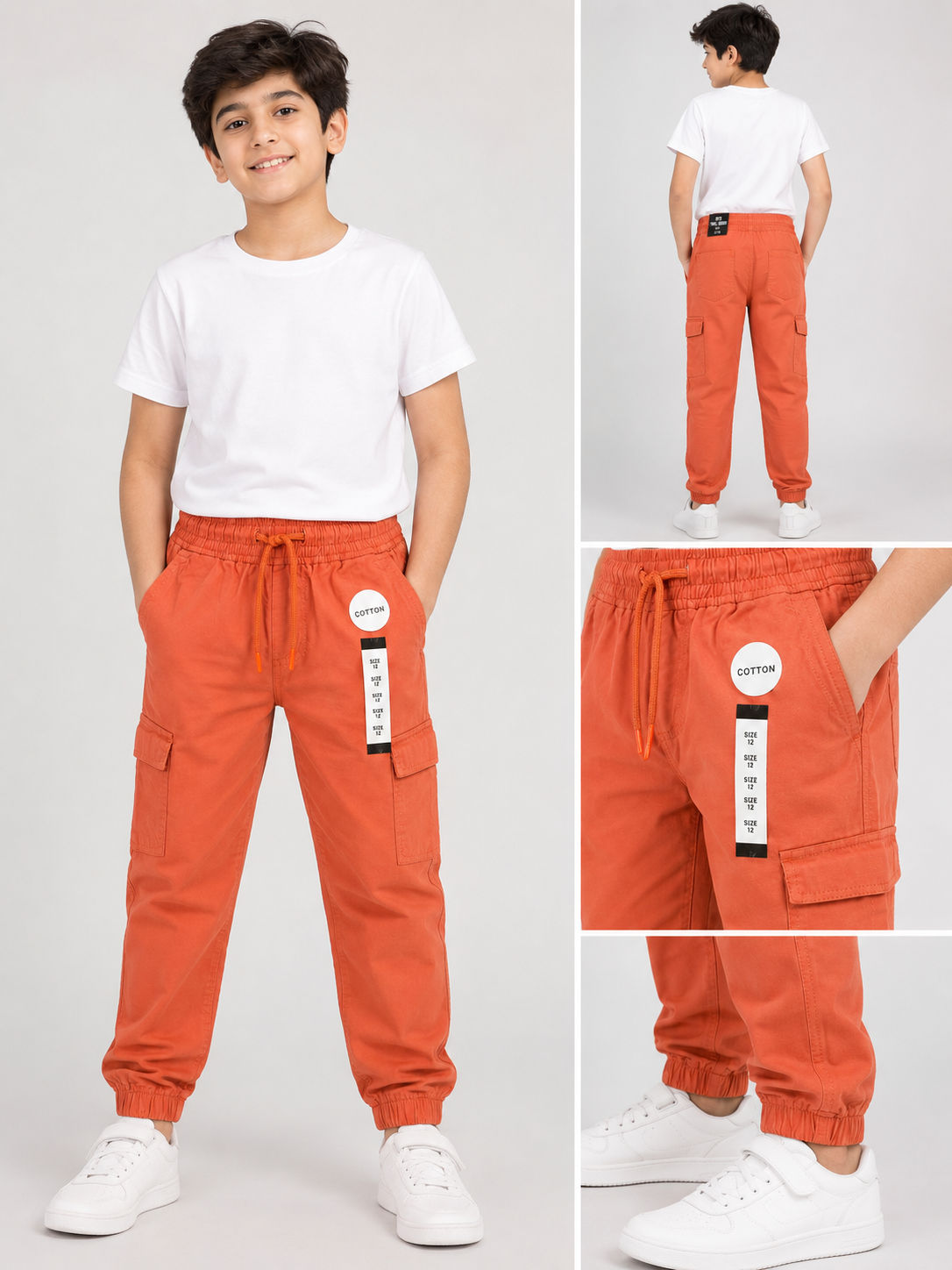 Kid's Orange Cargo Jogger Pants
