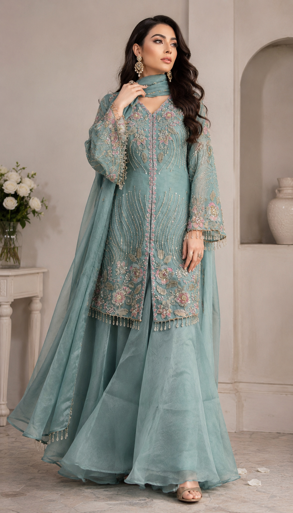 Elegant Teal Embroidered Suit in Berlin Germany