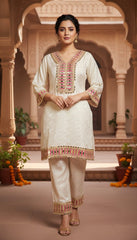 Elegant Cream Jacquard Kurta Set in Barlin Germany