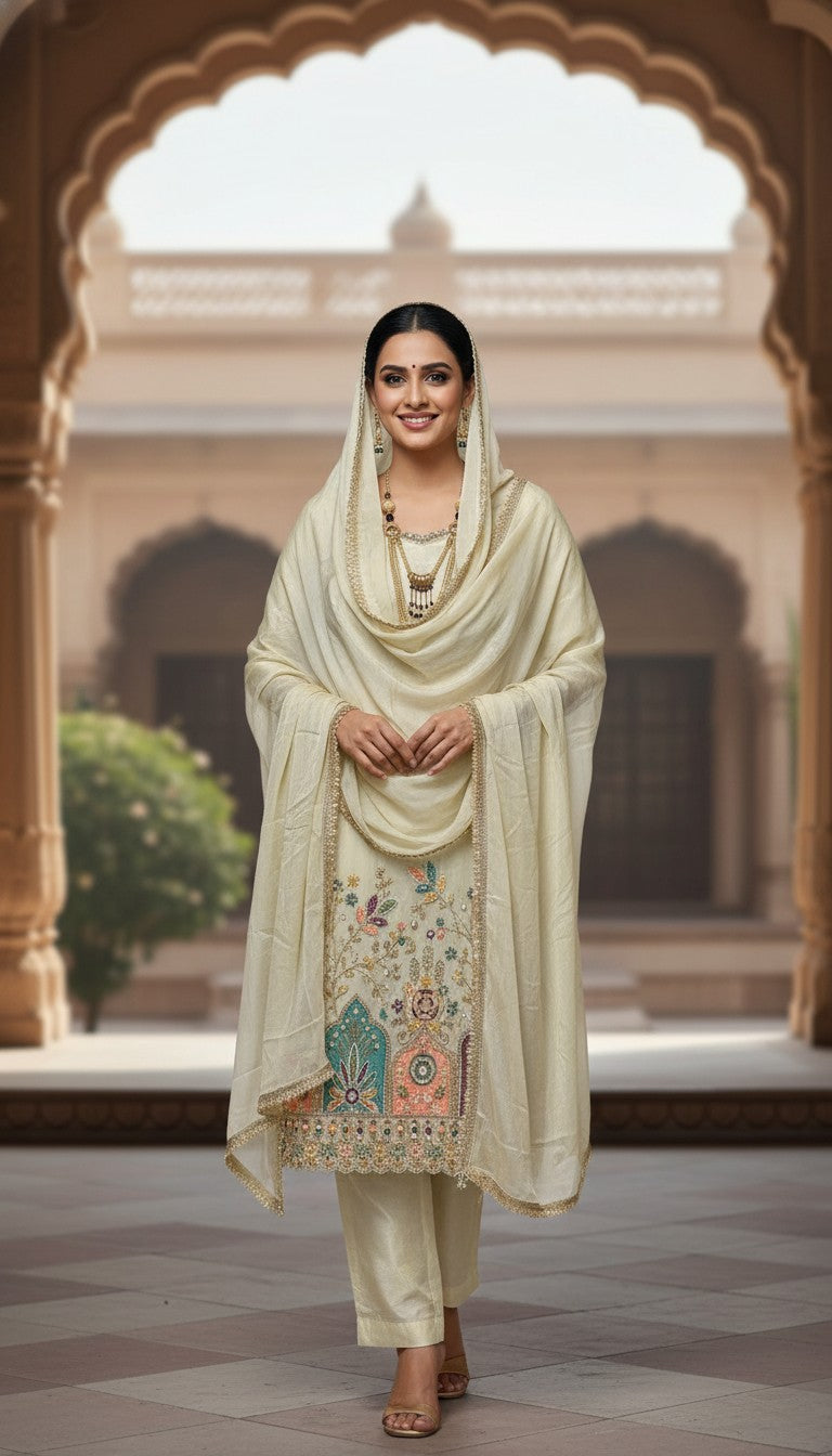 Elegant Ivory Embroidered Suit Set