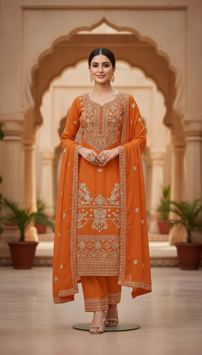 Elegant Orange Embroidered Suit Set in Berlin Germany