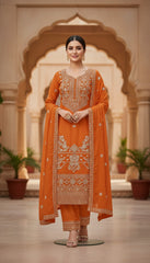 Elegant Orange Embroidered Suit Set in Berlin Germany