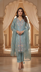 Elegant Teal Embroidered Suit in Berlin Germany