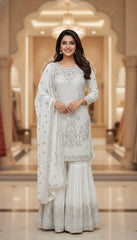 Elegant White Silver Embroidered Sharara Suit Set in Berlin