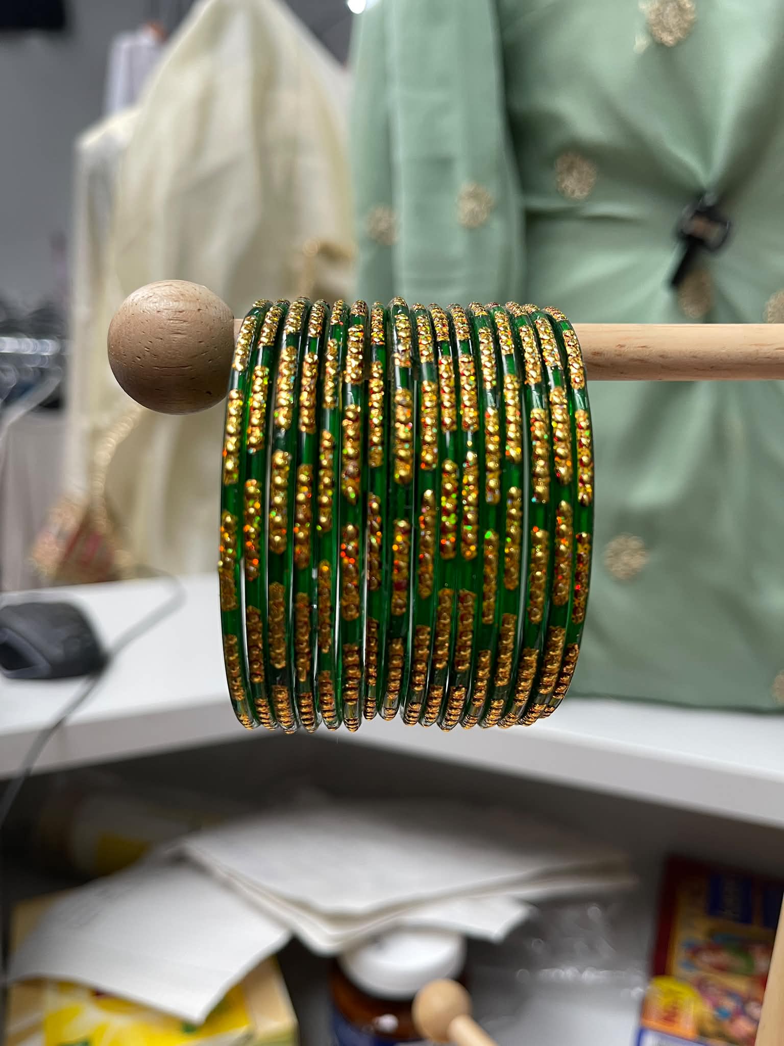Emerald Green Glitter Bangles Set