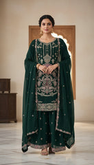 Emerald Green Heavy Embroidered Palazzo Suit Set in Germany