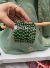 Emerald Green Stone-Studded Traditional Bangles Set
