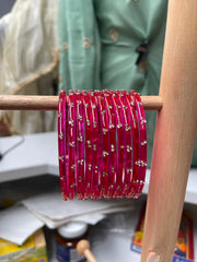 Fuchsia Pink Crystal Bangles Set