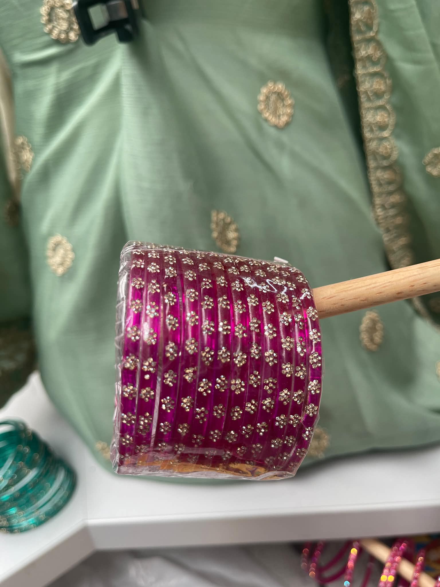 Fuchsia Pink Stone-Studded Traditional Bangles Set