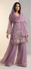 Luxury Lilac Embroidered Pakistani Designer Suit with Organza Dupatta