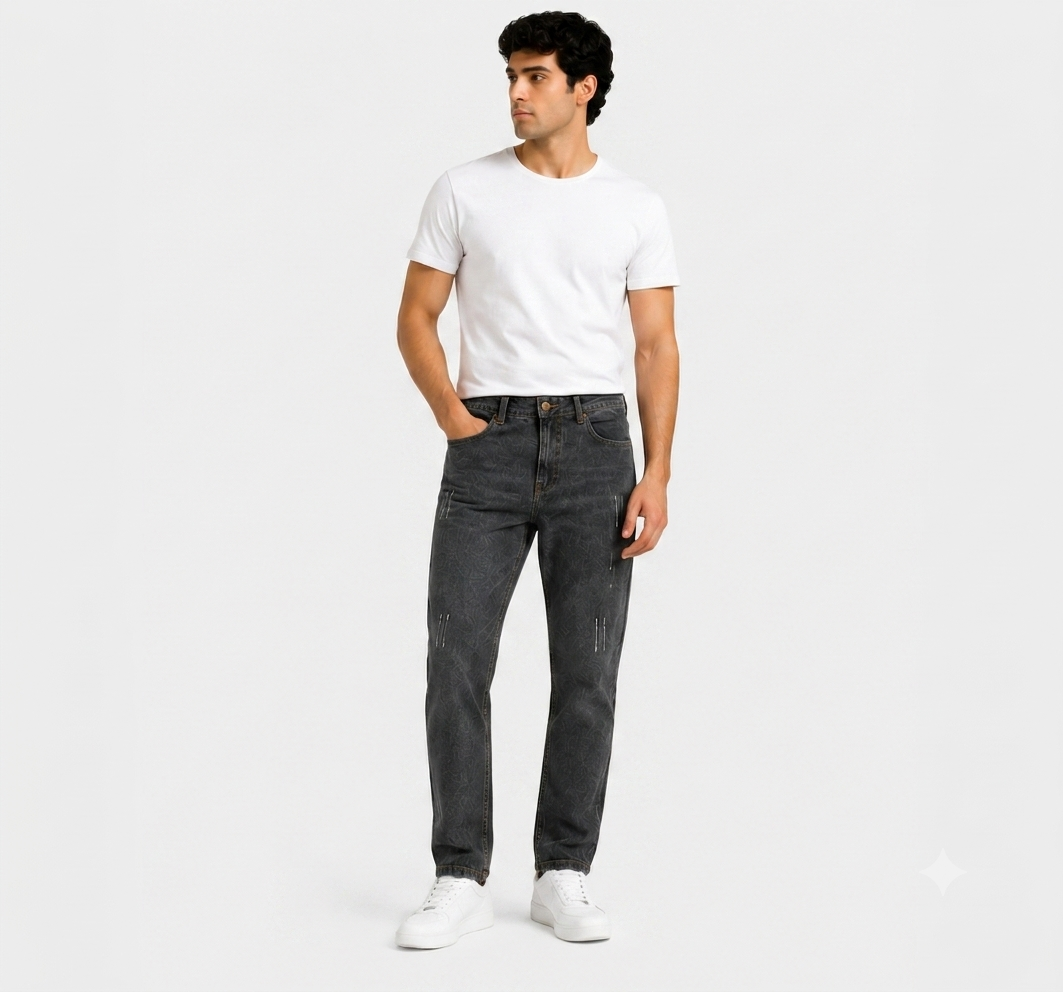 Men’s Charcoal Grey Slim Fit Distressed Denim Jeans
