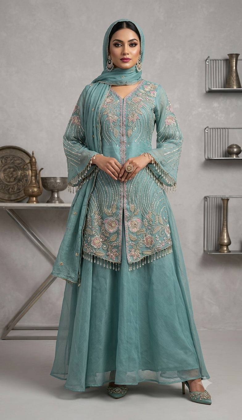 Elegant Teal Embroidered Suit in Berlin Germany