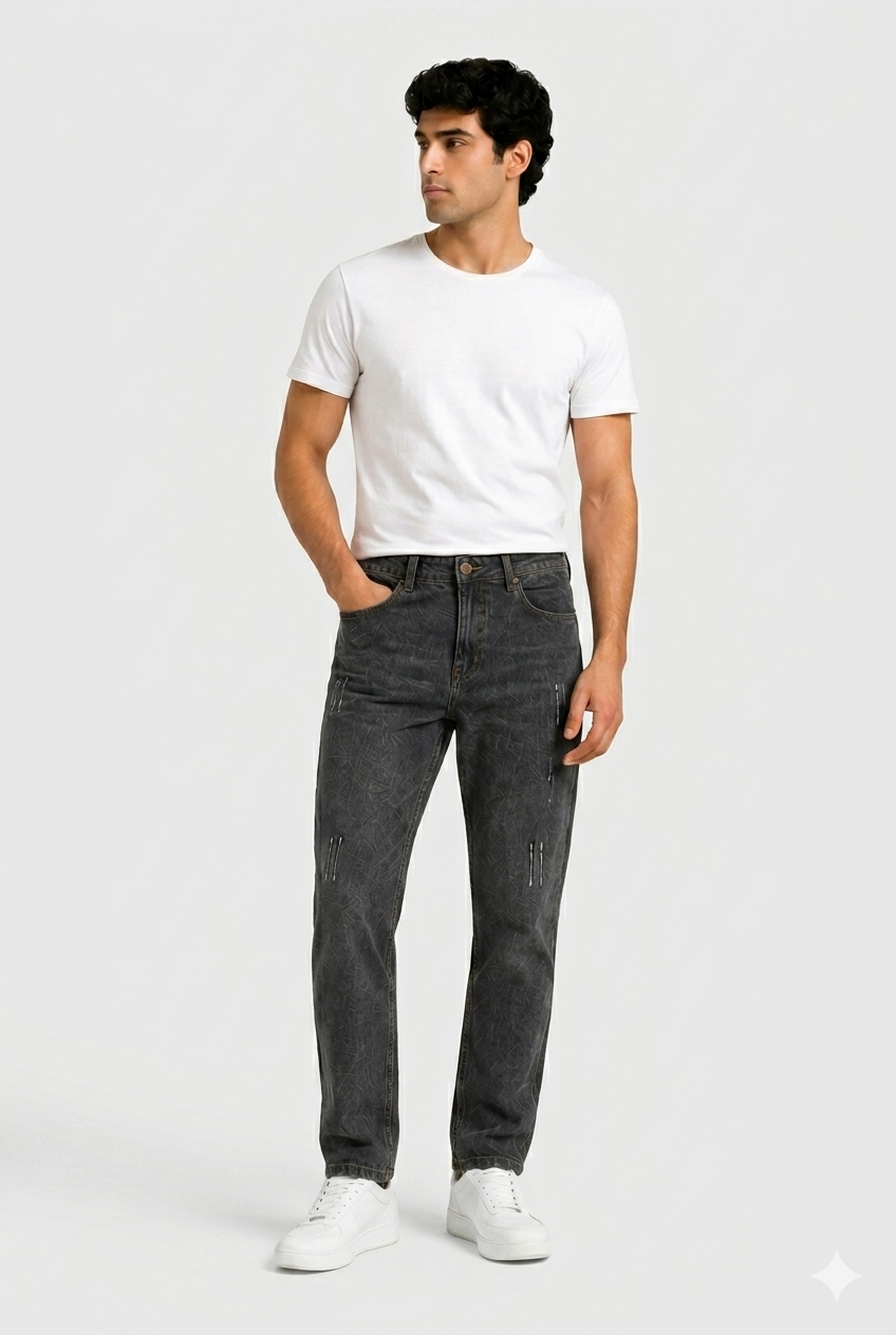 Men’s Charcoal Grey Slim Fit Distressed Denim Jeans