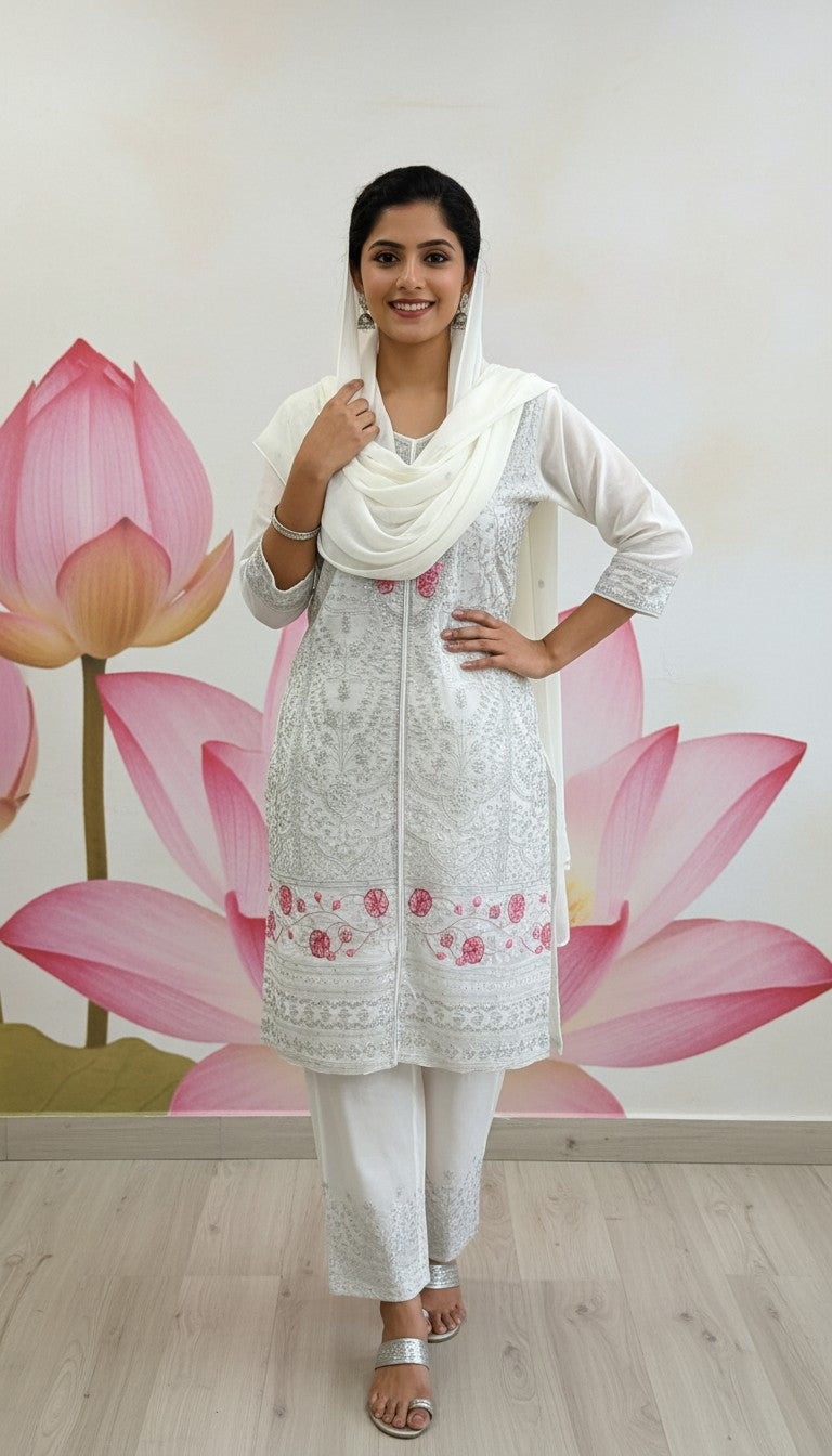 Graceful White Embroidered Suit Set in Berlin