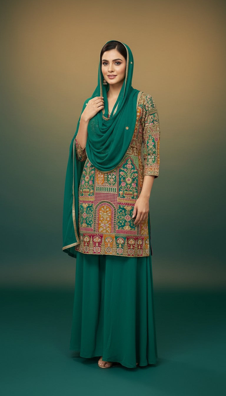 Green Embroidered Afghani Suit Set in Berlin Germany
