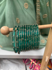 Emerald Green Stone-Studded Traditional Bangles Set