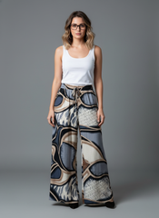 Grey & Beige Abstract Printed Palazzo Pants