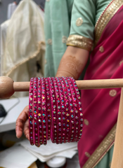 Hot Pink Glitter Stone Bangles Set