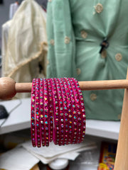 Hot Pink Glitter Stone Bangles Set