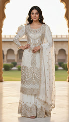 Ivory Gold Embroidered Festive Sharara Suit Set in Germany