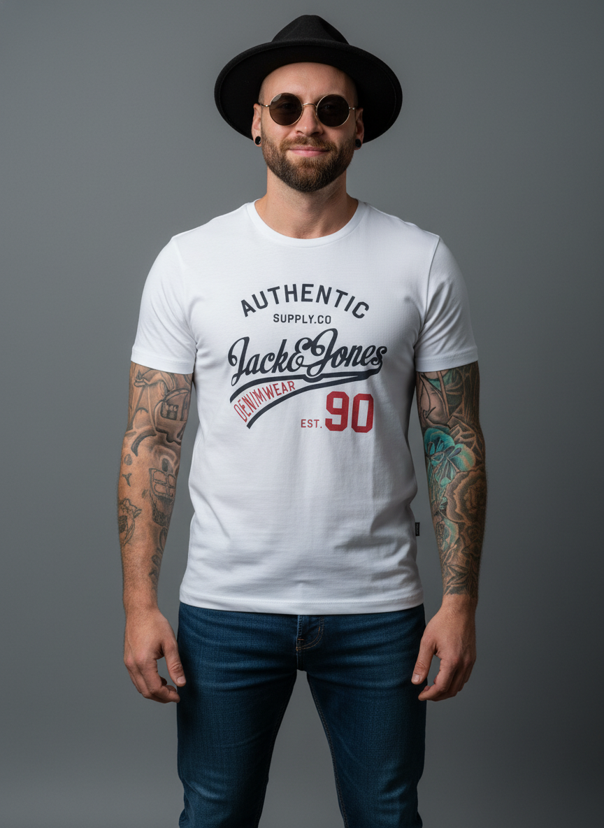 Jack & Jones Authentic Graphic Printed T-Shirt in Berlin