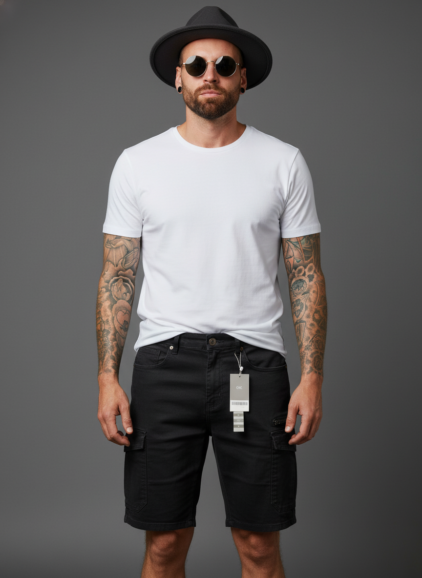 Men’s Black Cargo Denim Shorts in Berlin