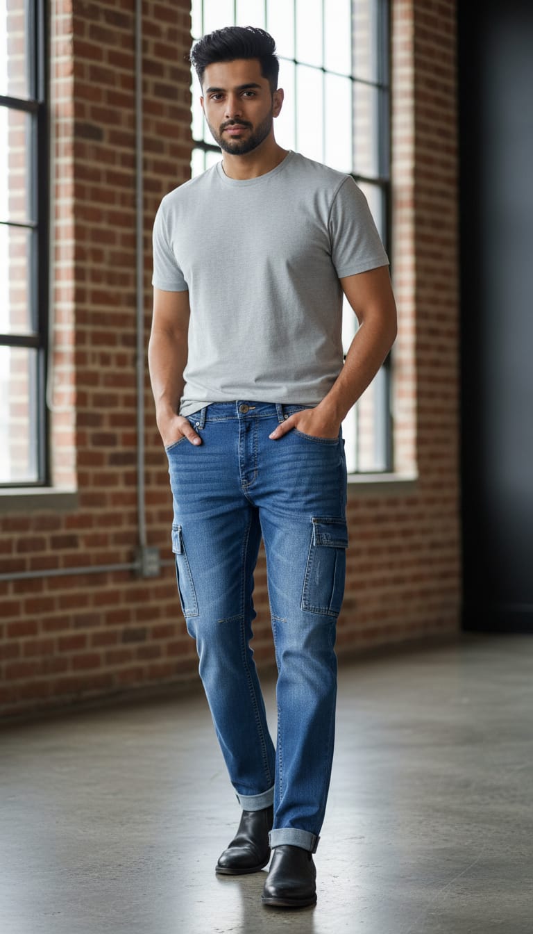 Men’s Blue Slim Fit Cargo Denim Jeans in Berlin