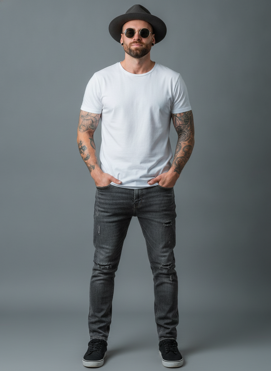 Men’s Charcoal Grey Slim Fit Distressed Denim Jeans