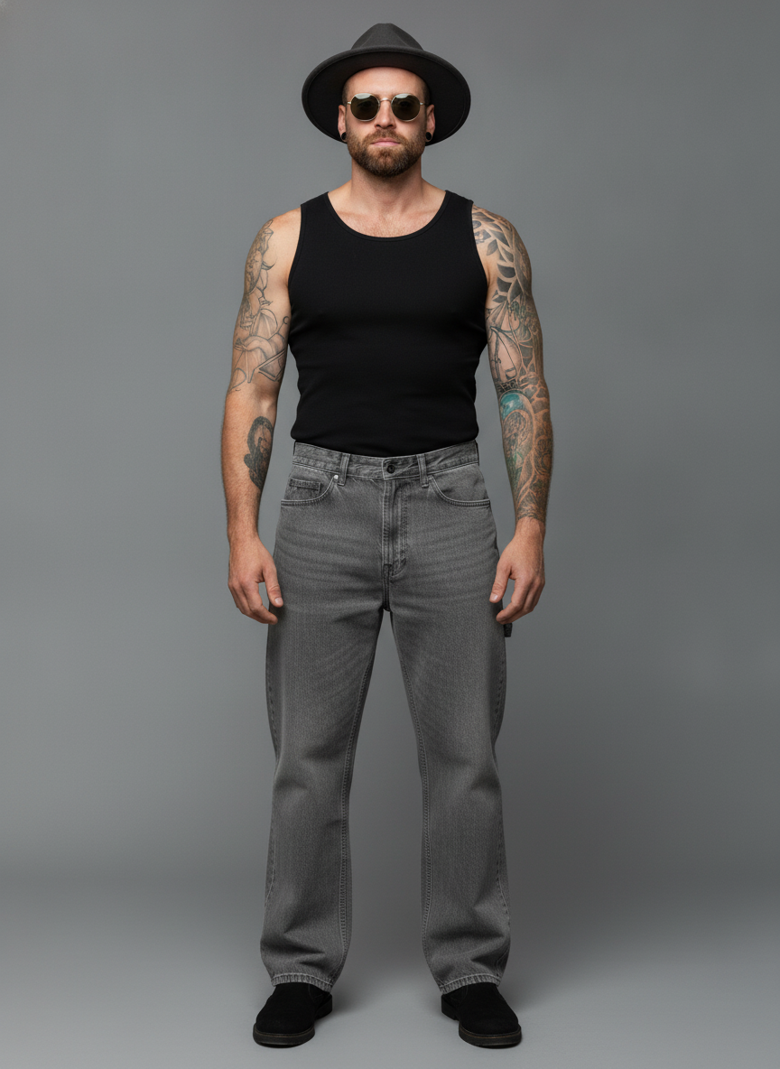 Men’s Grey Relaxed Fit Denim Jeans