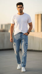 Men’s Light Wash Cargo Fit Denim Jeans in Berlin Germany