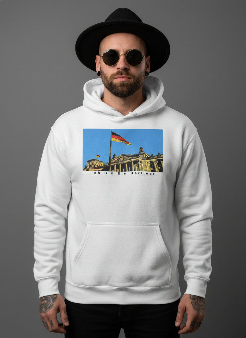 Men’s White Graphic Print Pullover Hoodie in Berlin